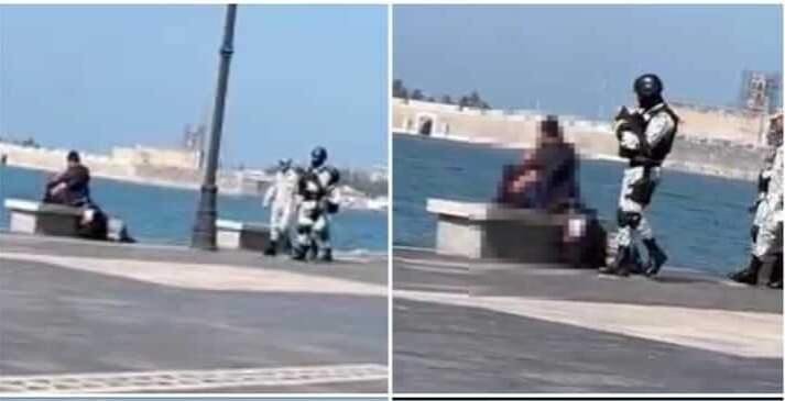 Pareja se estaba dando tanto cariño en el malecón de Veracruz, que tuvo que ser separada por la Guardia Nacional (VIDEO)