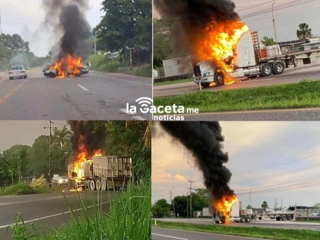 Tabasco amanece con quema de camiones, balaceras y bloqueos