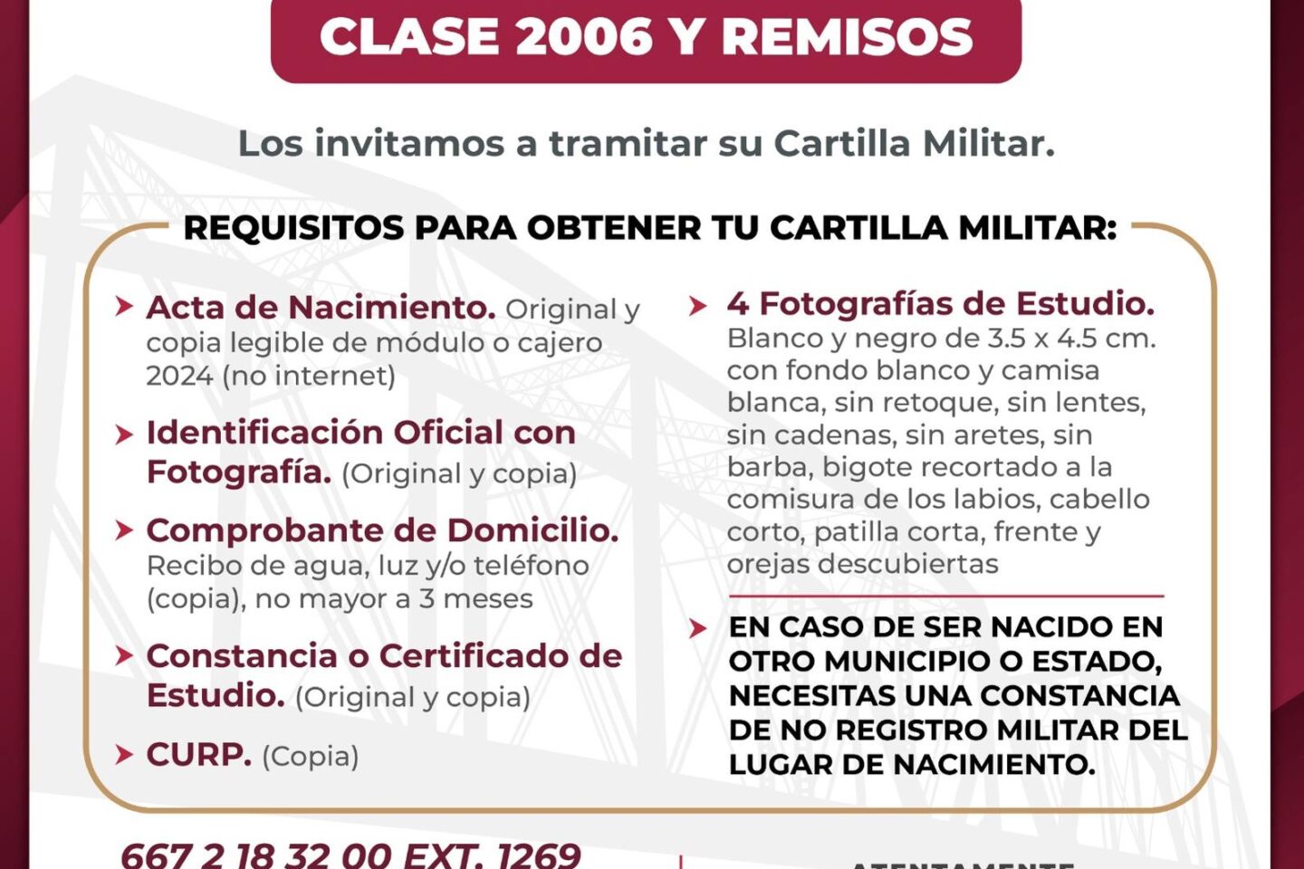 Casi por cerrar el programa para trámite de Cartilla Militar, clase 2006 y remisos